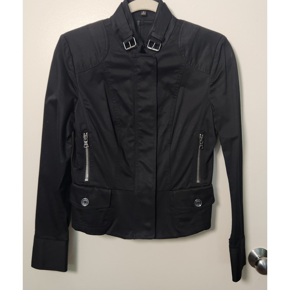 Express Design Studio Women's Sz 6 Moto Military Jacket‎ Full Zip Peplum Ruffle